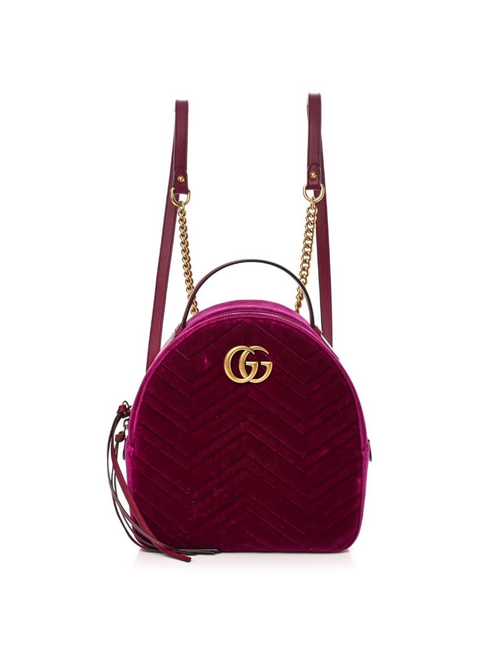 Gucci Velvet Backpack in Fuchsia and Burgundy with Gold Hardware